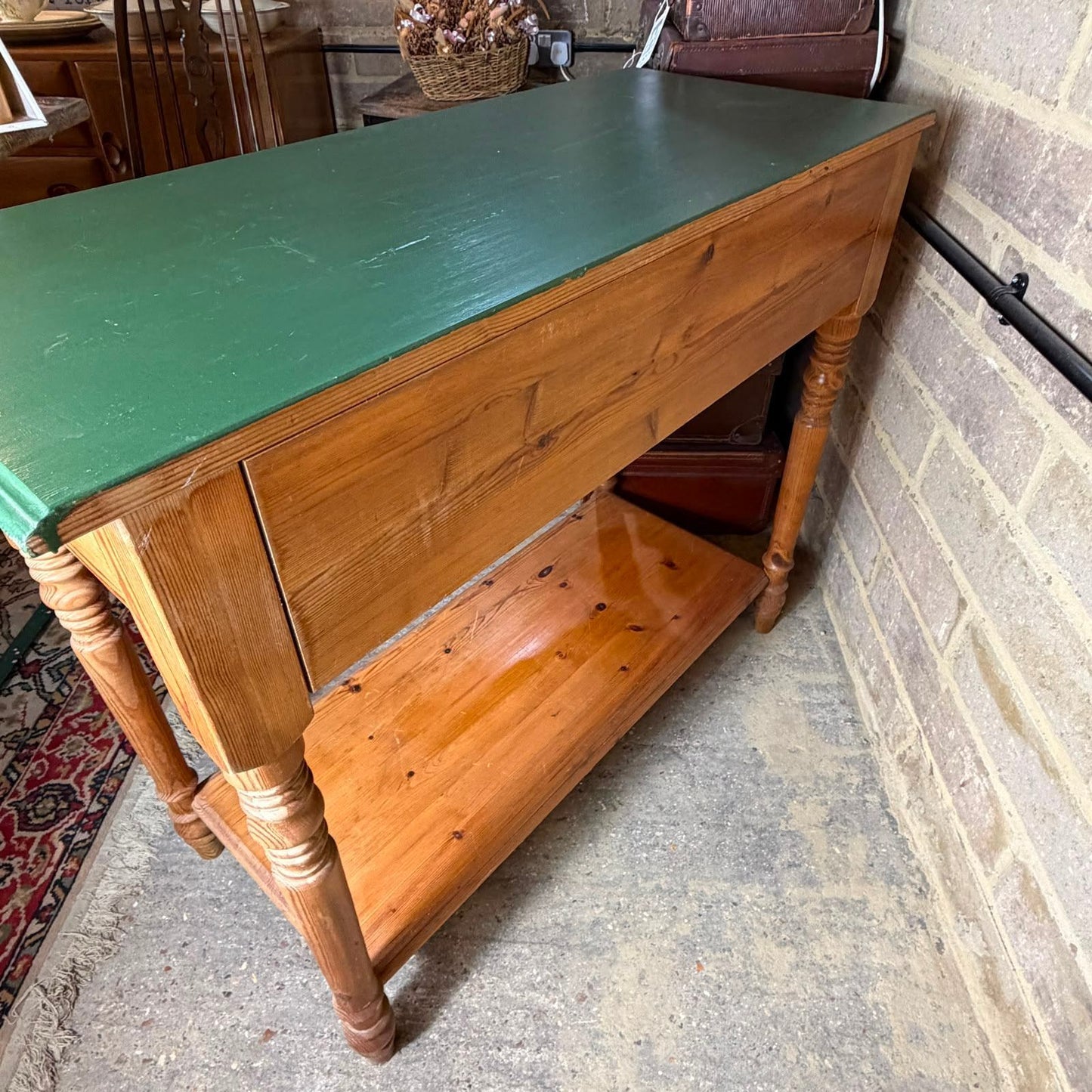 Vintage Pine Hallway Console Table 2 Drawers Shelf Under Farrow & Ball Beverly