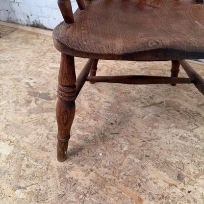 Vintage Rustic Windsor Style High Slatted Backed Armchair Turned Legs