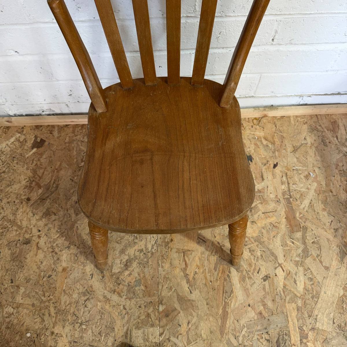 Vintage Rustic Single Pine Farmhouse Chair Turned Legs Solid