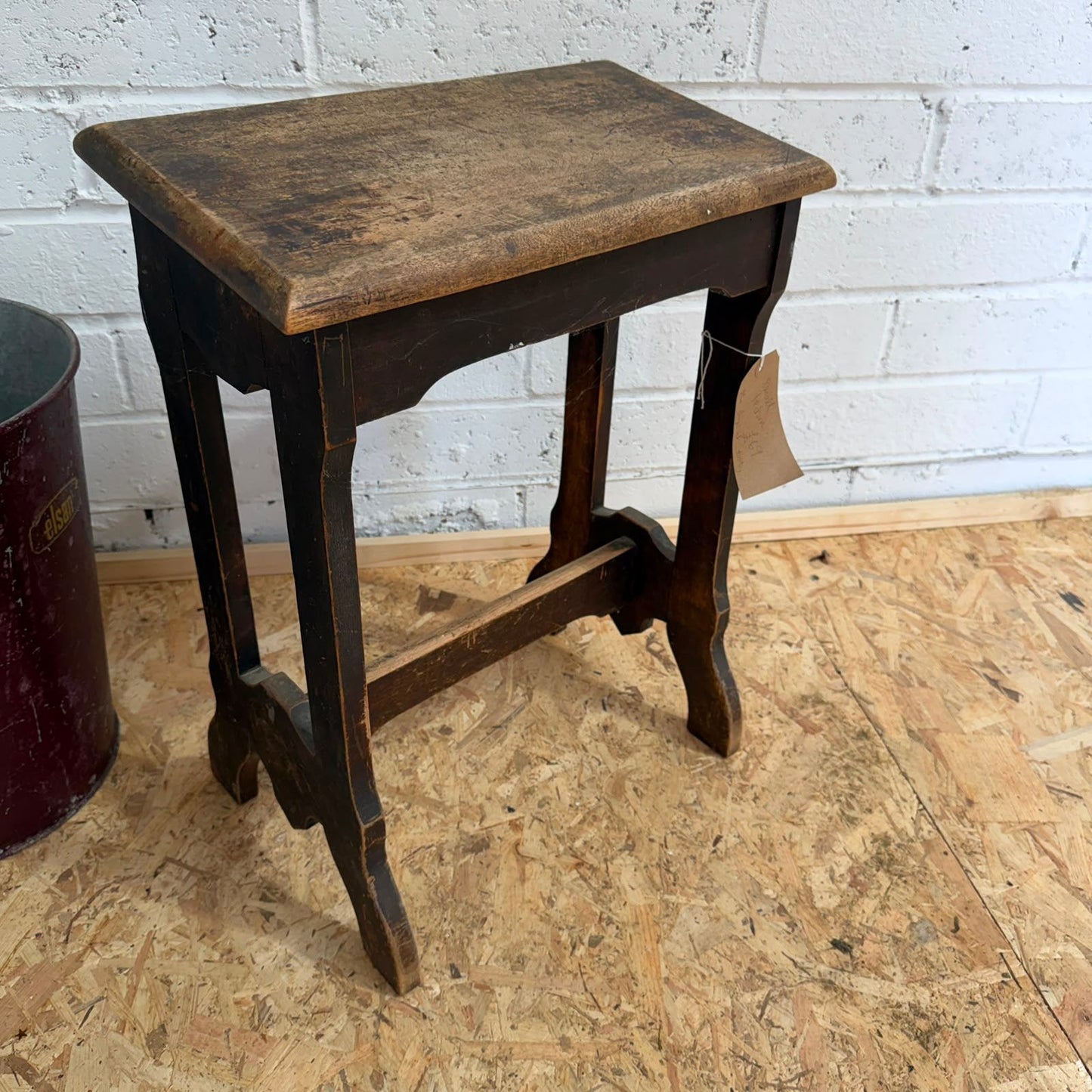 Antique Oak? Prayer Kneeler Stool Angled Top Stretcher Great Patina