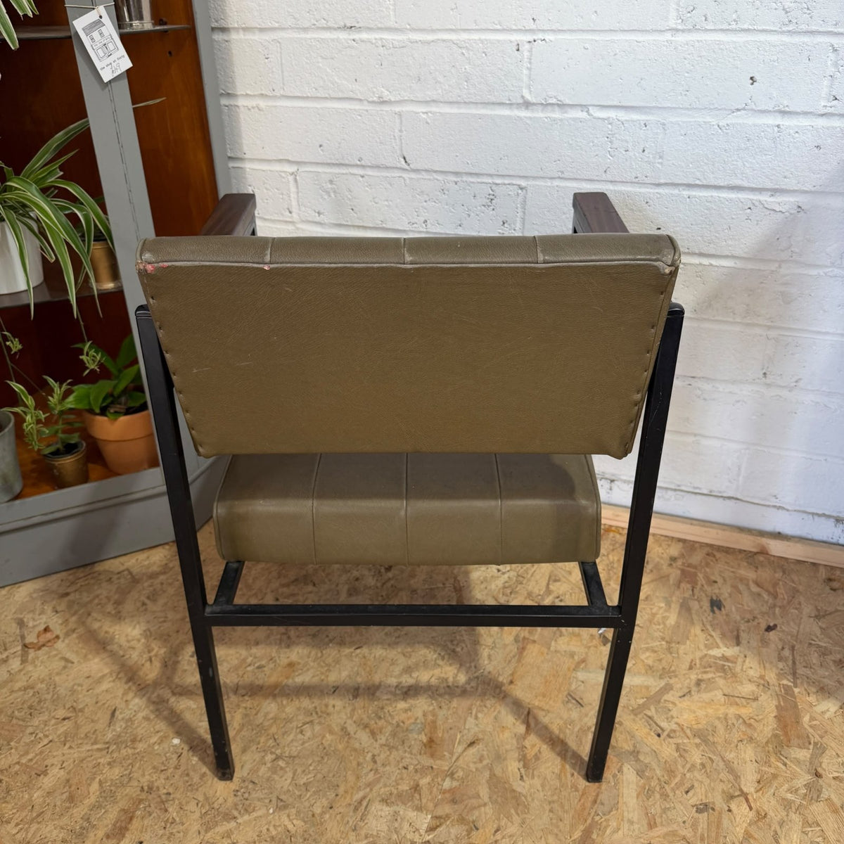 Vintage Godfrey Syrett Office Accent Chair Green Seat Teak Metal Frame