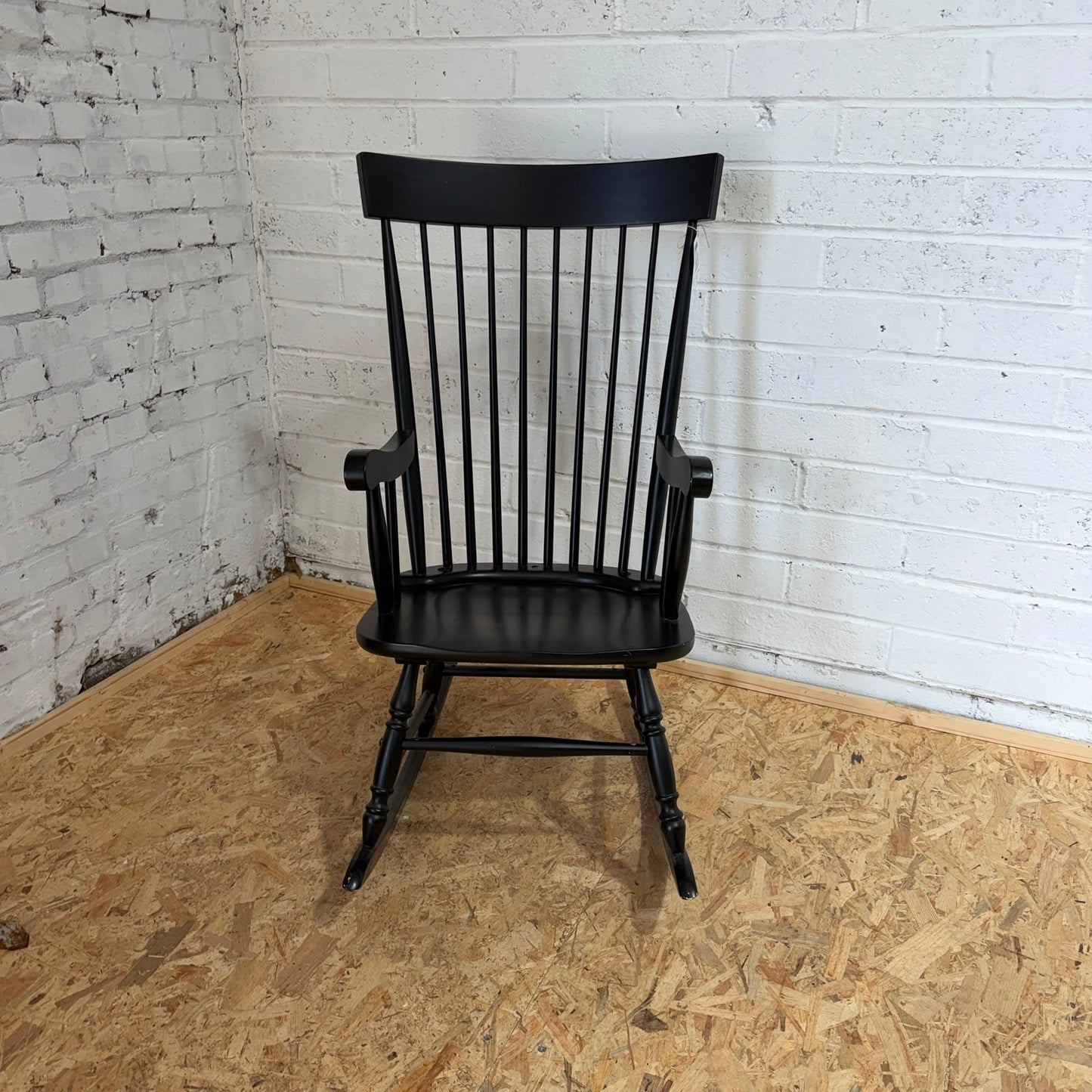 Black Painted Rocking Chair Nursing Story Chair Stick Back Turned Legs
