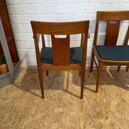 4 Vintage Nathan Mid Century Teak Dining Chairs One Carver Upholstered Seats