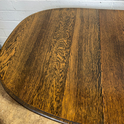 Antique Oak Drop Leaf Dining Table Seats 6/8 Turned Legs