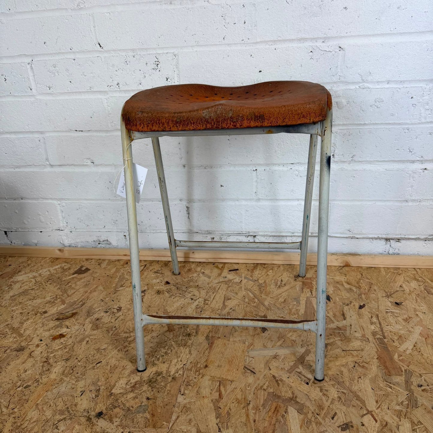 Vintage Rustic Metal Framed Stool Metal Rusted Seat Great Patina