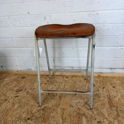 Vintage Rustic Metal Framed Stool Metal Rusted Seat Great Patina