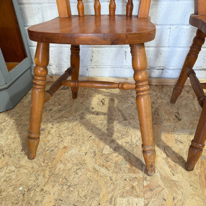 Pair Pine Rustic Vintage Farmhouse Chairs Turned Backs And Legs Solid