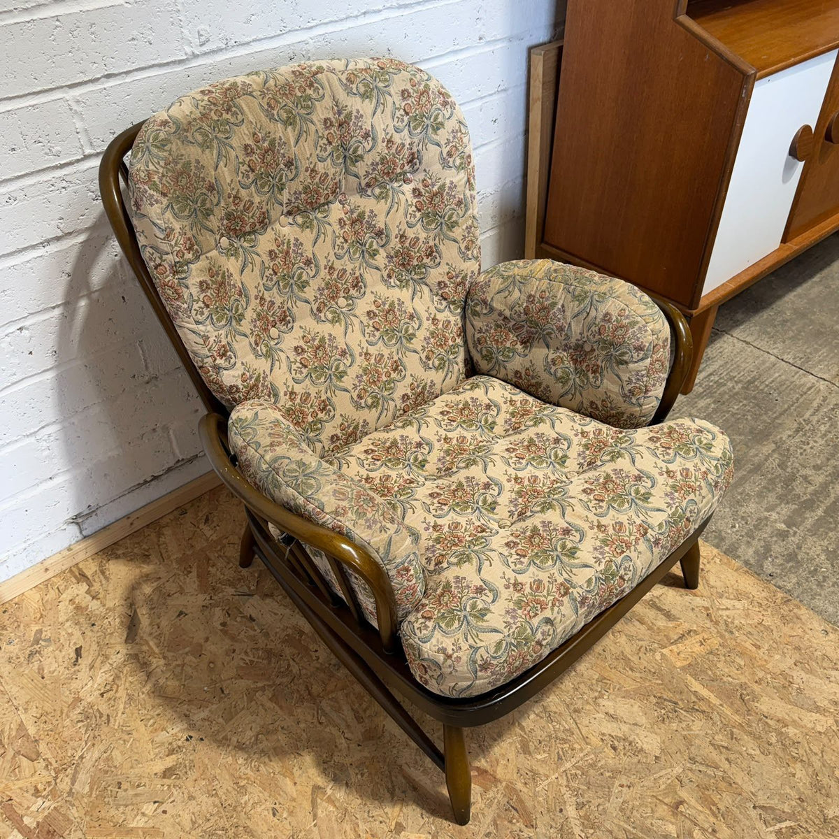 Ercol Jubilee Model 766 Dark Wood Armchair Project Mid Century