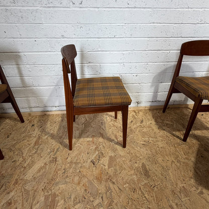 4x Mid Century Teak Danish Style Dining Chairs Upholstered Seats MCM