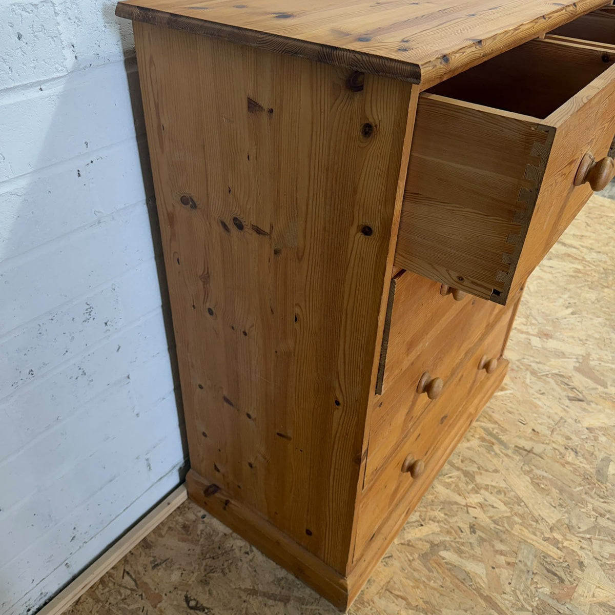 Vintage Pine Chest of 2 Over 3 Drawers Rustic Knob Handles Bedroom Storage