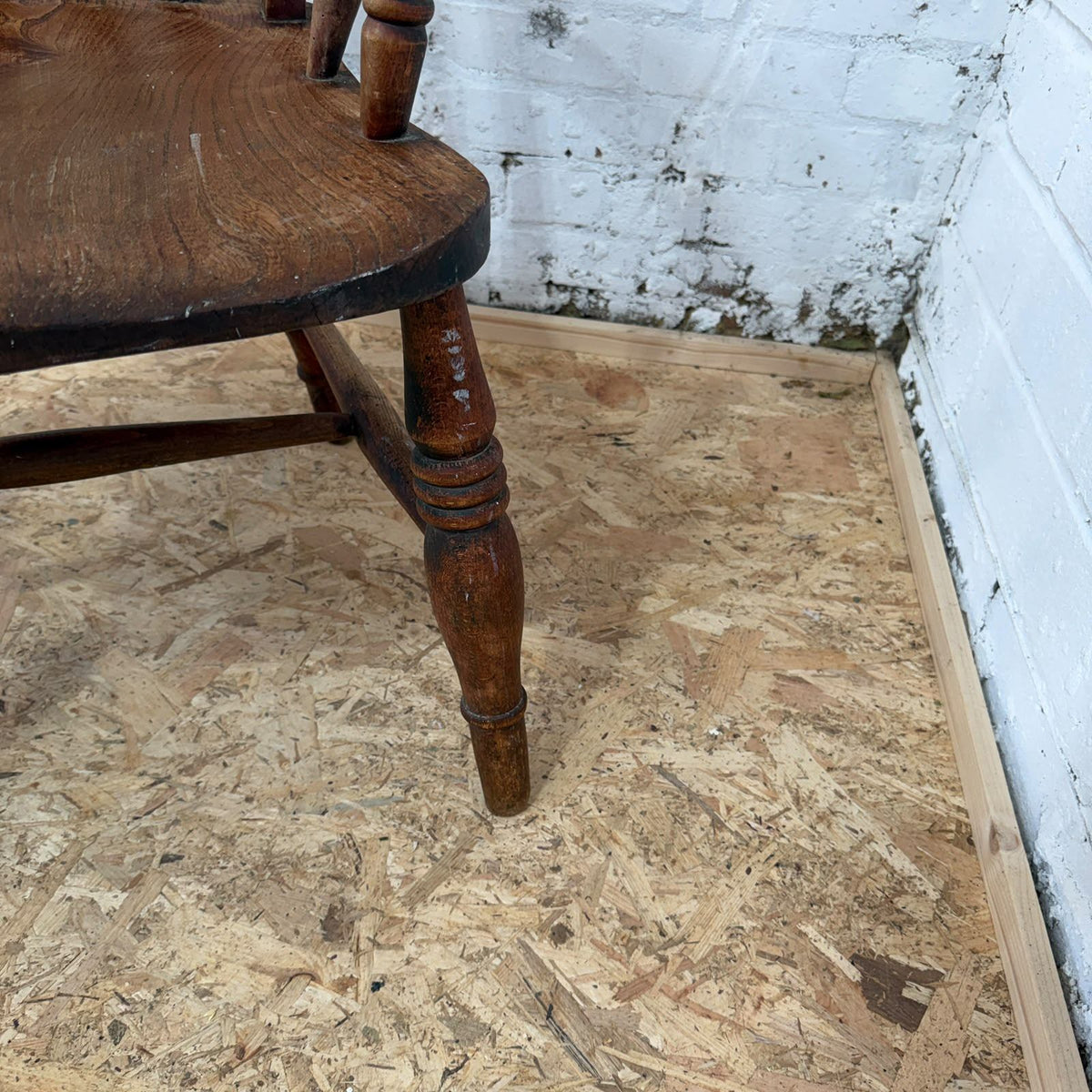 Vintage Rustic Windsor Style High Slatted Backed Armchair Turned Legs