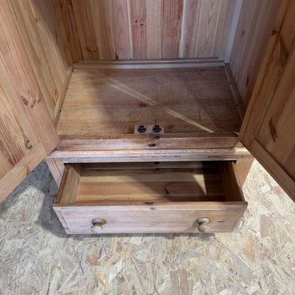 Vintage Pine Small Double Wardrobe Over Single Drawer Hanging Rail Knob Handles
