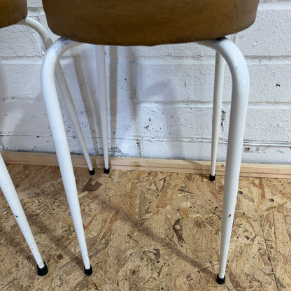 4 Retro Mid Century Upholstered Metal Frame Stools Faux Leather Seats