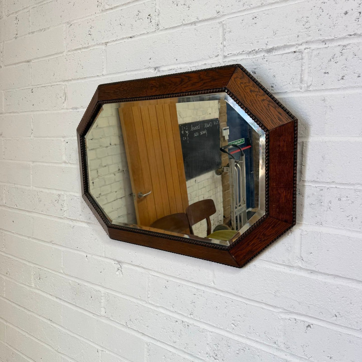 Long Octagonal Wooden Framed Bevelled Edge Wall Hanging Mirror