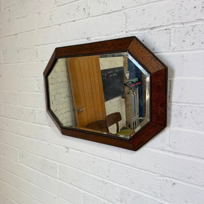 Long Octagonal Wooden Framed Bevelled Edge Wall Hanging Mirror