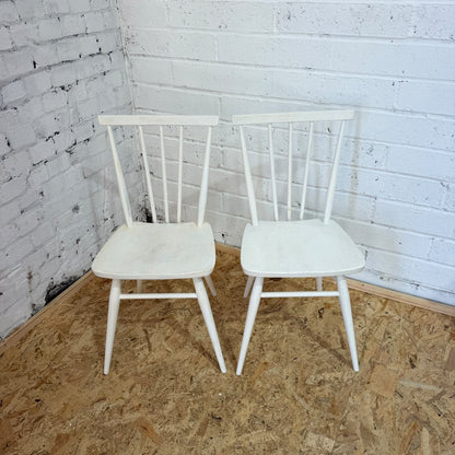 Vintage Pair Ercol Model 391 Kitchen Dining Chairs Painted White Retro