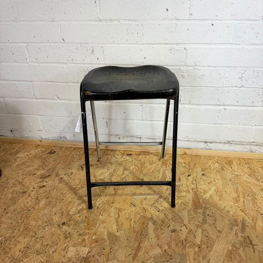 Vintage Rustic Metal Framed Stool Metal Black Seat Great Patina