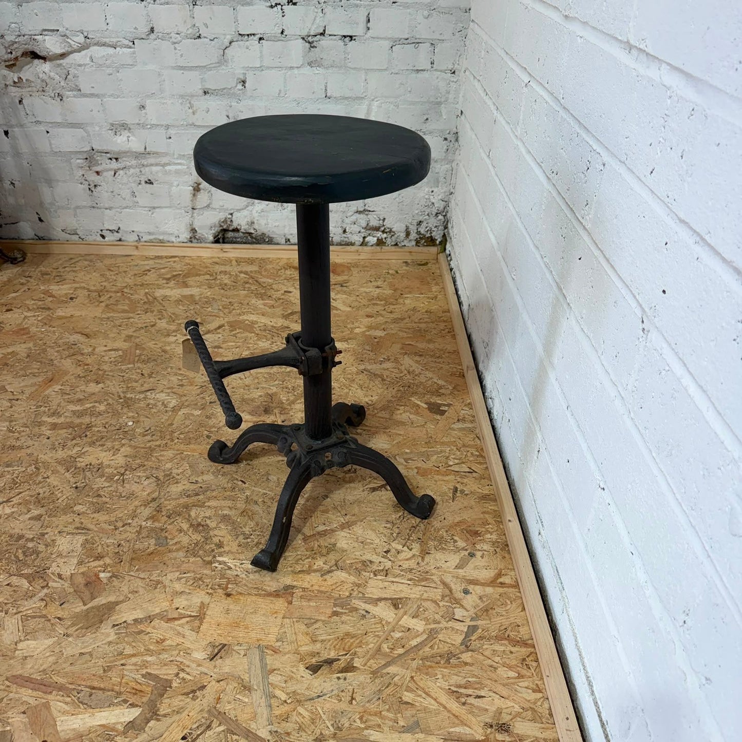 Vintage Singer Sewing Stool Industrial Black Iron Base Footrest Reclaimed Top