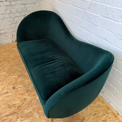 Modern 2 Seater Upholstered Green Velvet Sofa Shaped Back