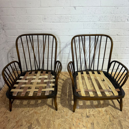 Pair Ercol Model 766 Jubilee Armchairs Dark Wood Frame ONLY Project