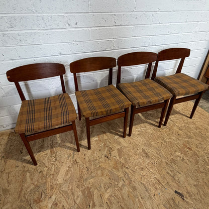 4x Mid Century Teak Danish Style Dining Chairs Upholstered Seats MCM