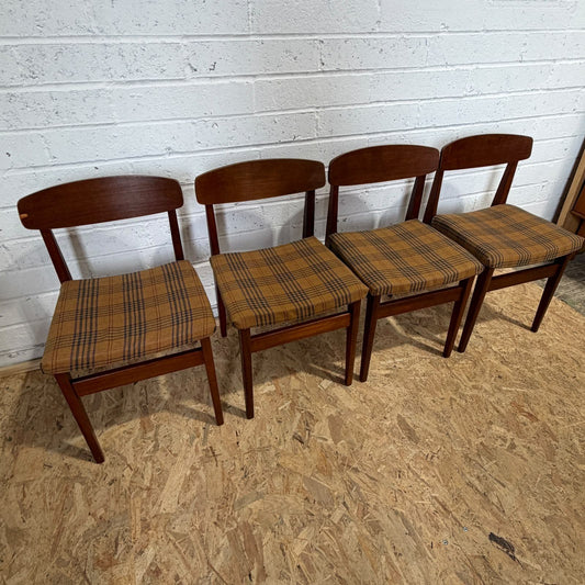 4x Mid Century Teak Danish Style Dining Chairs Upholstered Seats MCM