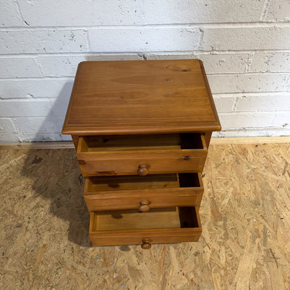 Pine 3 Drawer Bedside Cabinet Nightstand Knob Handles Plinth Great Condition