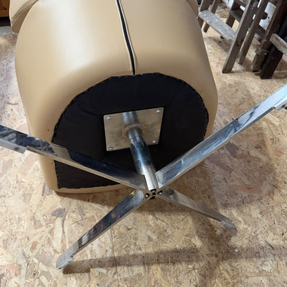 Vintage Retro Cream Leather European? Swivel Chair On Chrome Star Base Tub Shell