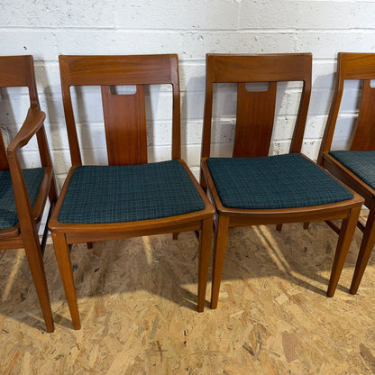 4 Vintage Nathan Mid Century Teak Dining Chairs One Carver Upholstered Seats