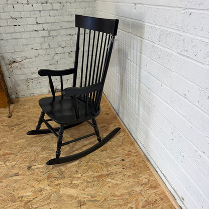 Black Painted Rocking Chair Nursing Story Chair Stick Back Turned Legs