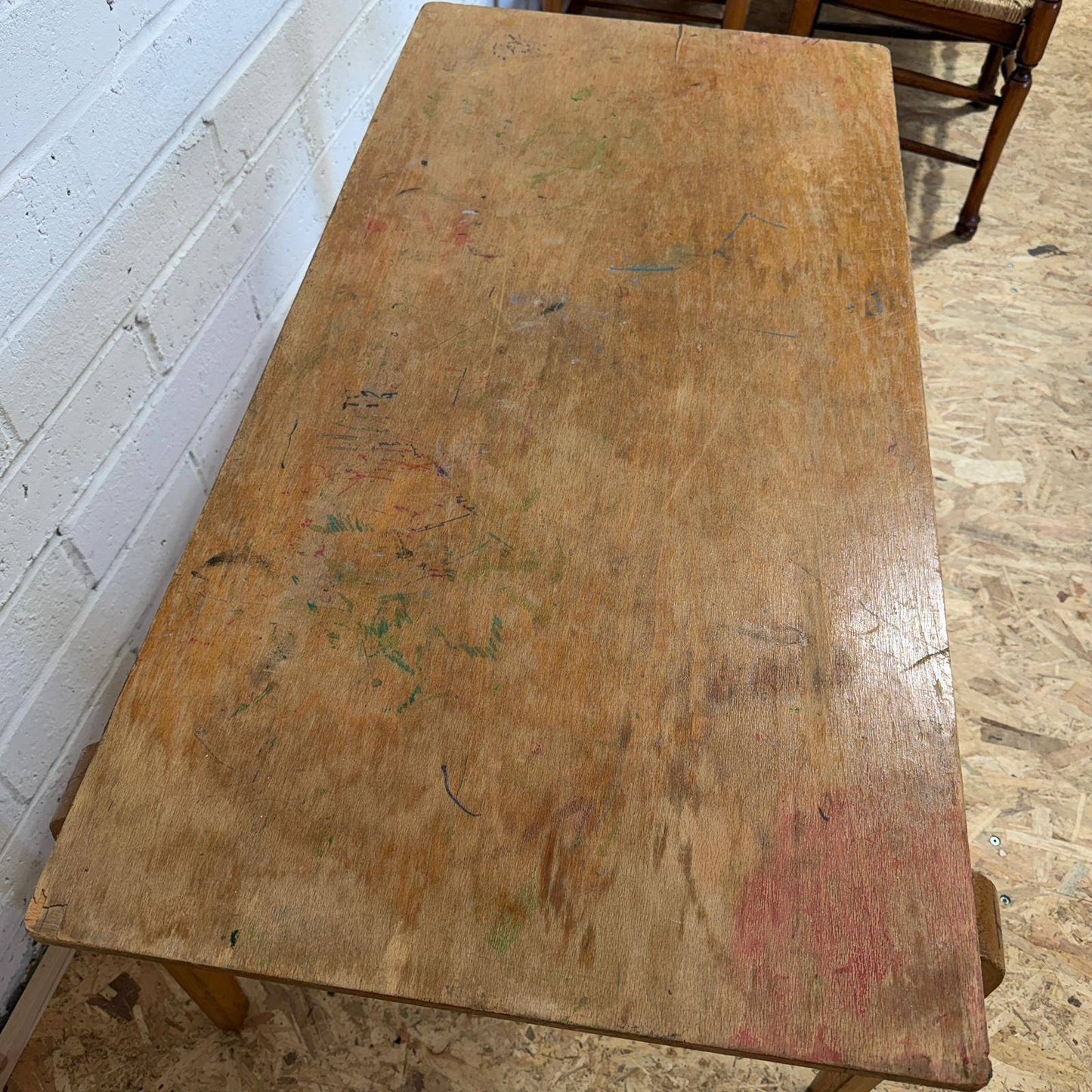 Vintage Esavian Ply Bentwood School Desk Kitchen Dining Table Original Patina