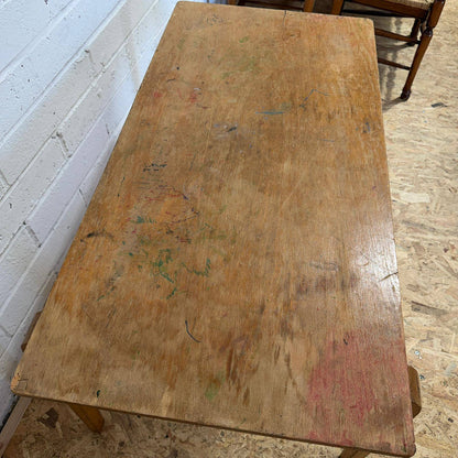 Vintage Esavian Ply Bentwood School Desk Kitchen Dining Table Original Patina