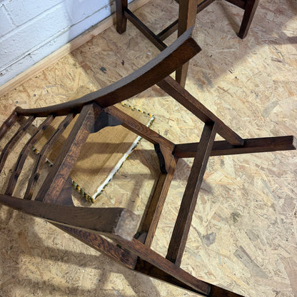 Pair Early 20thC Oak Dining Chairs Upholstered Drop In Seats Ladder Back