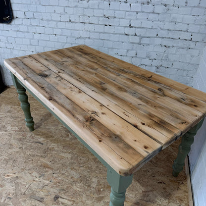 Vintage Rustic Pine Farmhouse Dining Table Distressed Sanded Top 5ft Seats 6