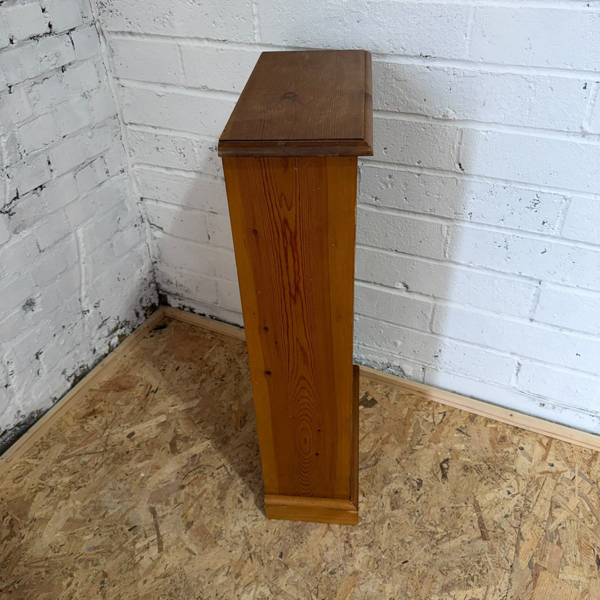 Narrow Pine Bookcase Fixed Shelves Plinth Solid