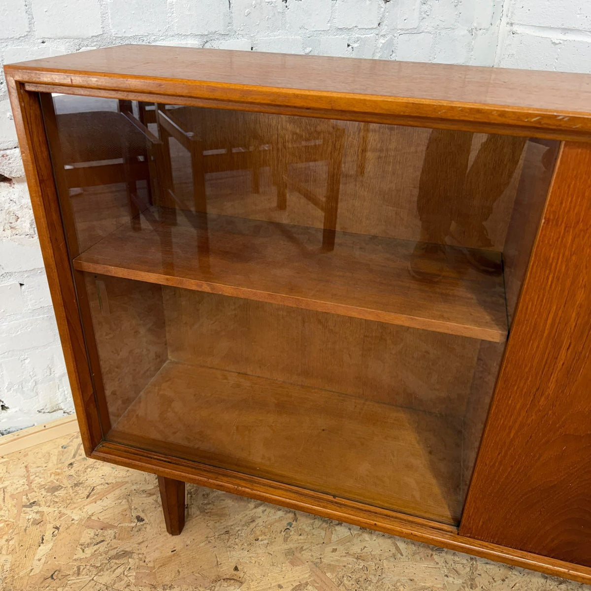 Vintage 1960s Herbert E. Gibbs Autographed Teak Glazed Bookcase Mid Century