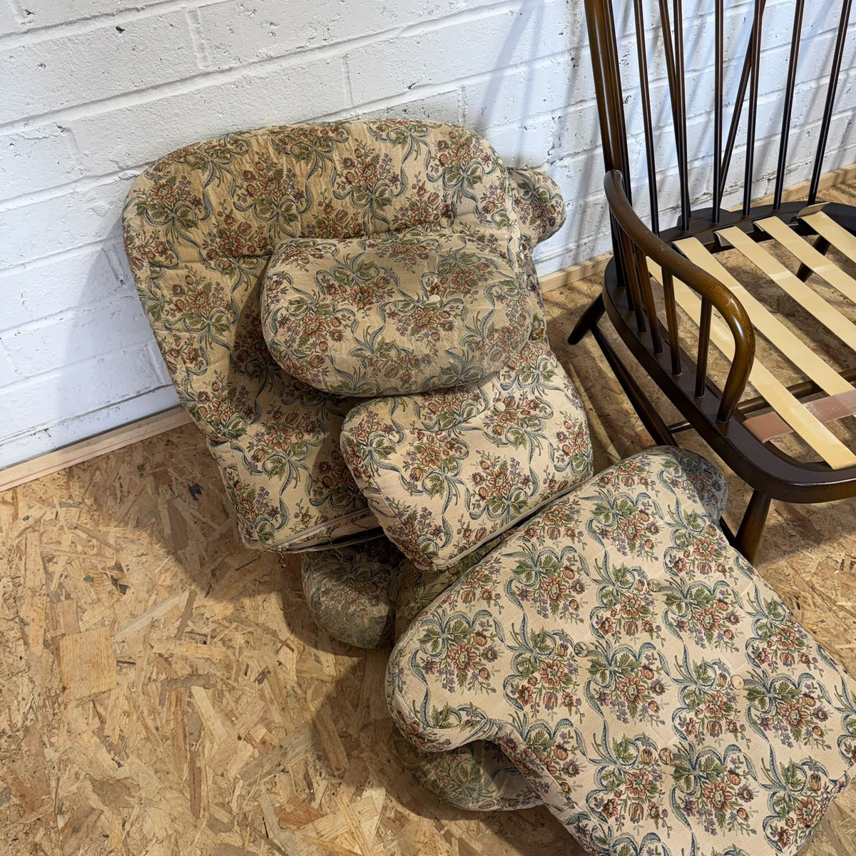 Pair Ercol Model 766 Jubilee Armchairs Dark Wood Frame ONLY Project