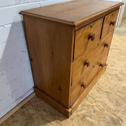 Vintage Rustic Satin Walnut (Pine?) Chest 2 Over 2 Drawers Plinth Drawer