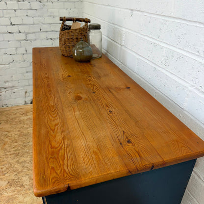 Pine Triple Sideboard 3 Drawers Over Cabinets Brass Cup Handles Shabby Chic