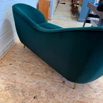 Modern 2 Seater Upholstered Green Velvet Sofa Shaped Back