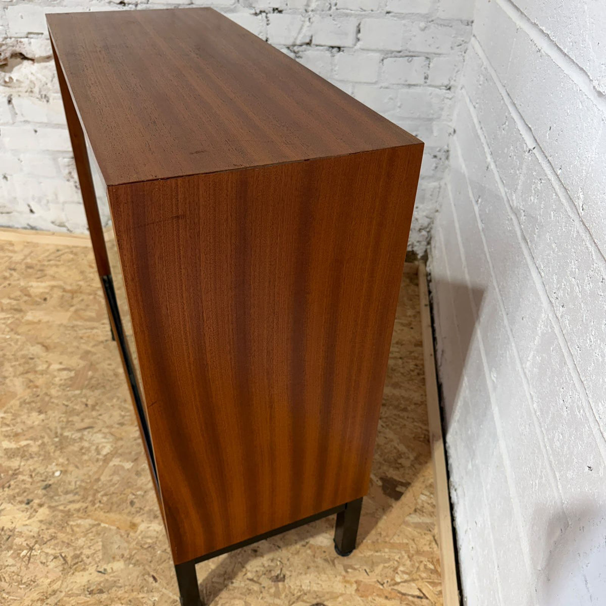 Mid Century Glazed Bookcase Abbess Furniture Single Shelf Metal Legs