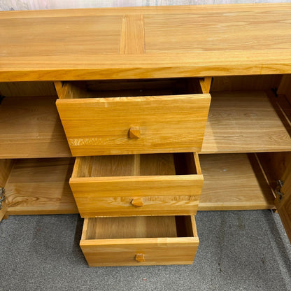 Solid Oak Furnitureland Triple Sideboard Buffet Cabinet 2 Cupboards 3 Drawers