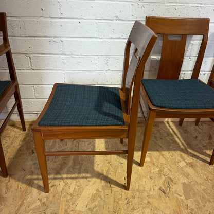 4 Vintage Nathan Mid Century Teak Dining Chairs One Carver Upholstered Seats
