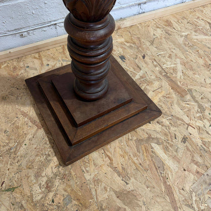 Antique Tall Ornate Mahogany Plant Stand Carved Column Square Base And Top