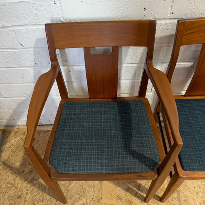 4 Vintage Nathan Mid Century Teak Dining Chairs One Carver Upholstered Seats