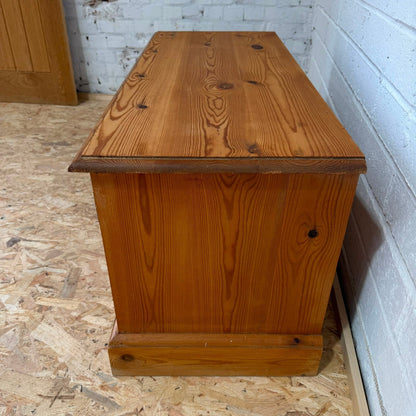 Low Pine Window Seat Media Unit 2 Cupboards Shelf Over Drawer