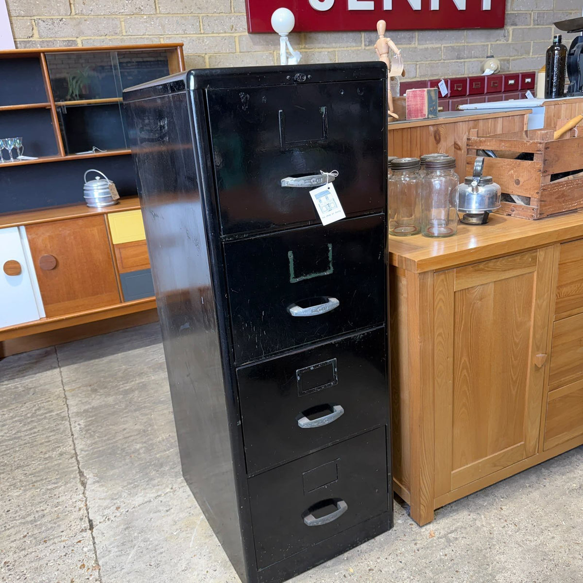 Vintage Mid Century Milners 4 Drawer Steel Filing Cabinet Painted Black