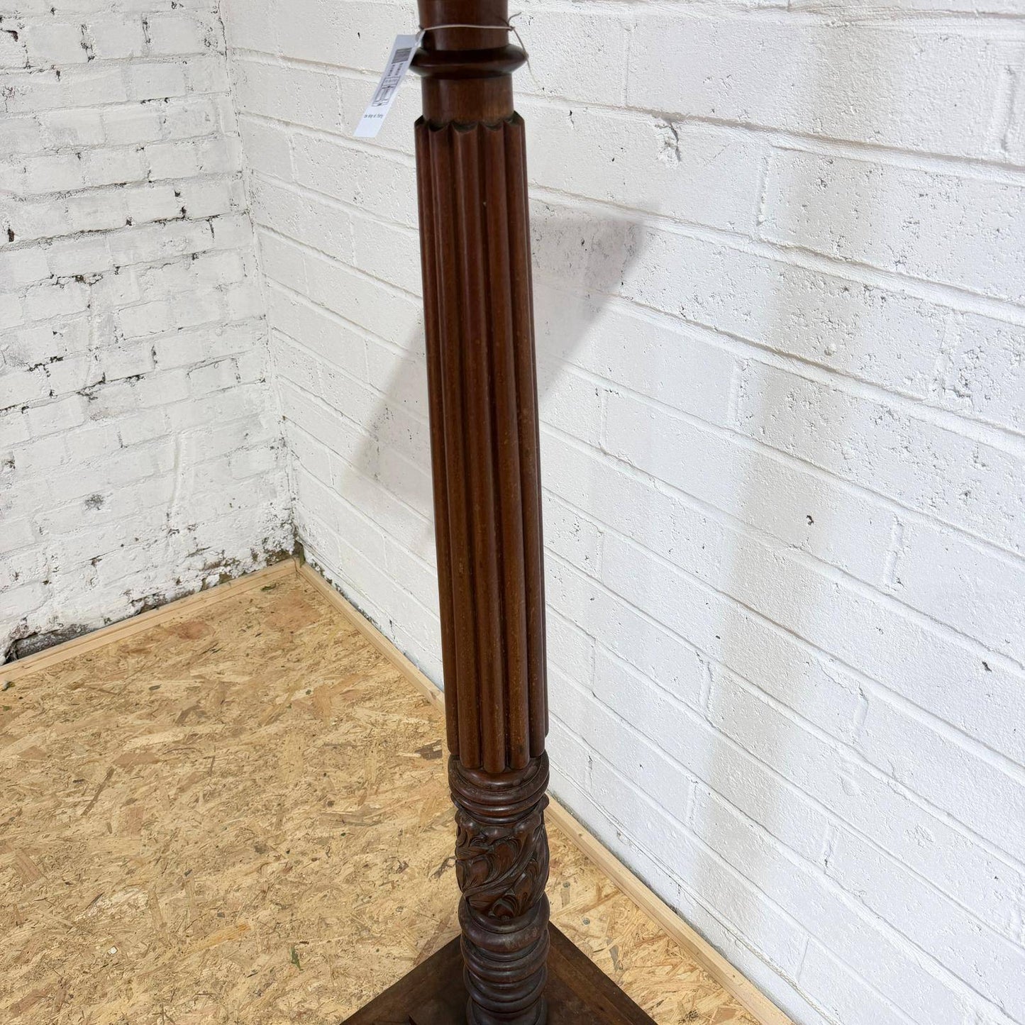 Antique Tall Ornate Mahogany Plant Stand Carved Column Square Base And Top