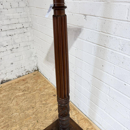 Antique Tall Ornate Mahogany Plant Stand Carved Column Square Base And Top