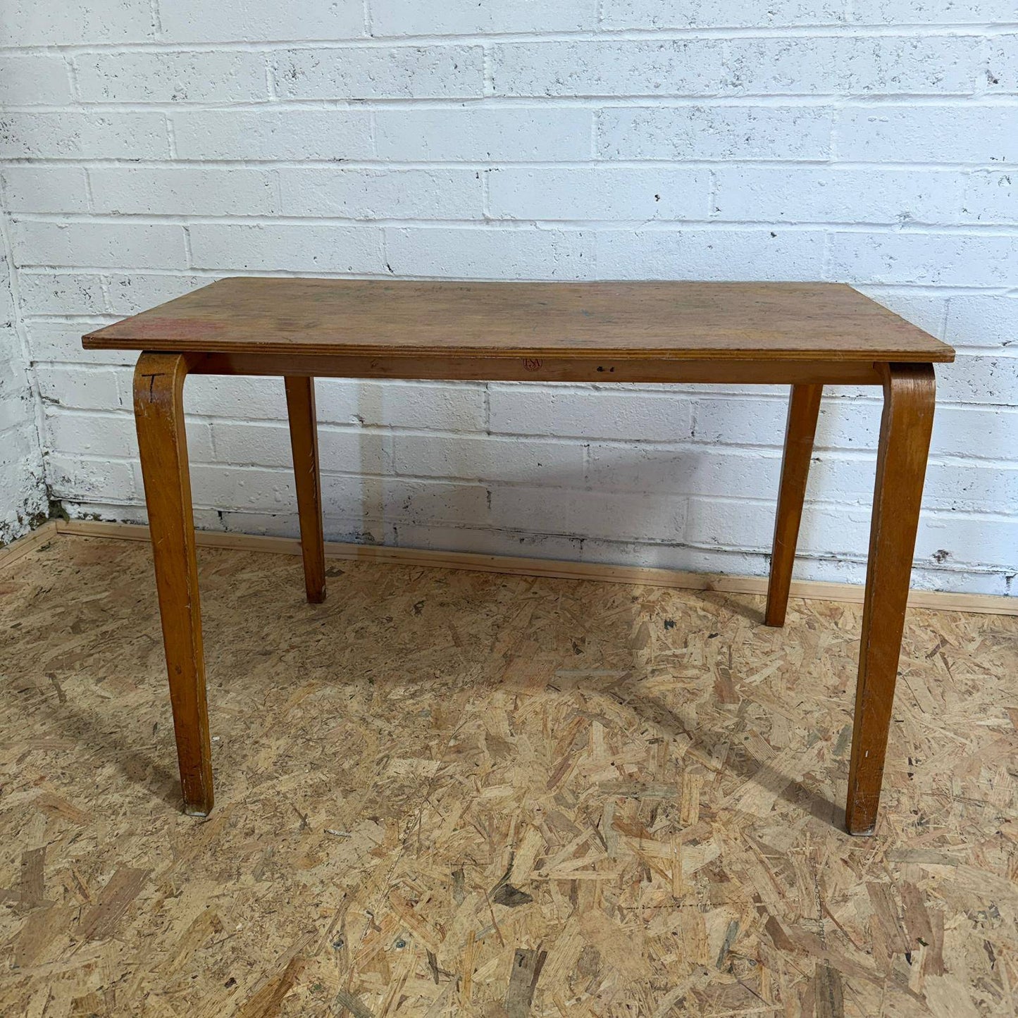 Vintage Esavian Ply Bentwood School Desk Kitchen Dining Table Original Patina